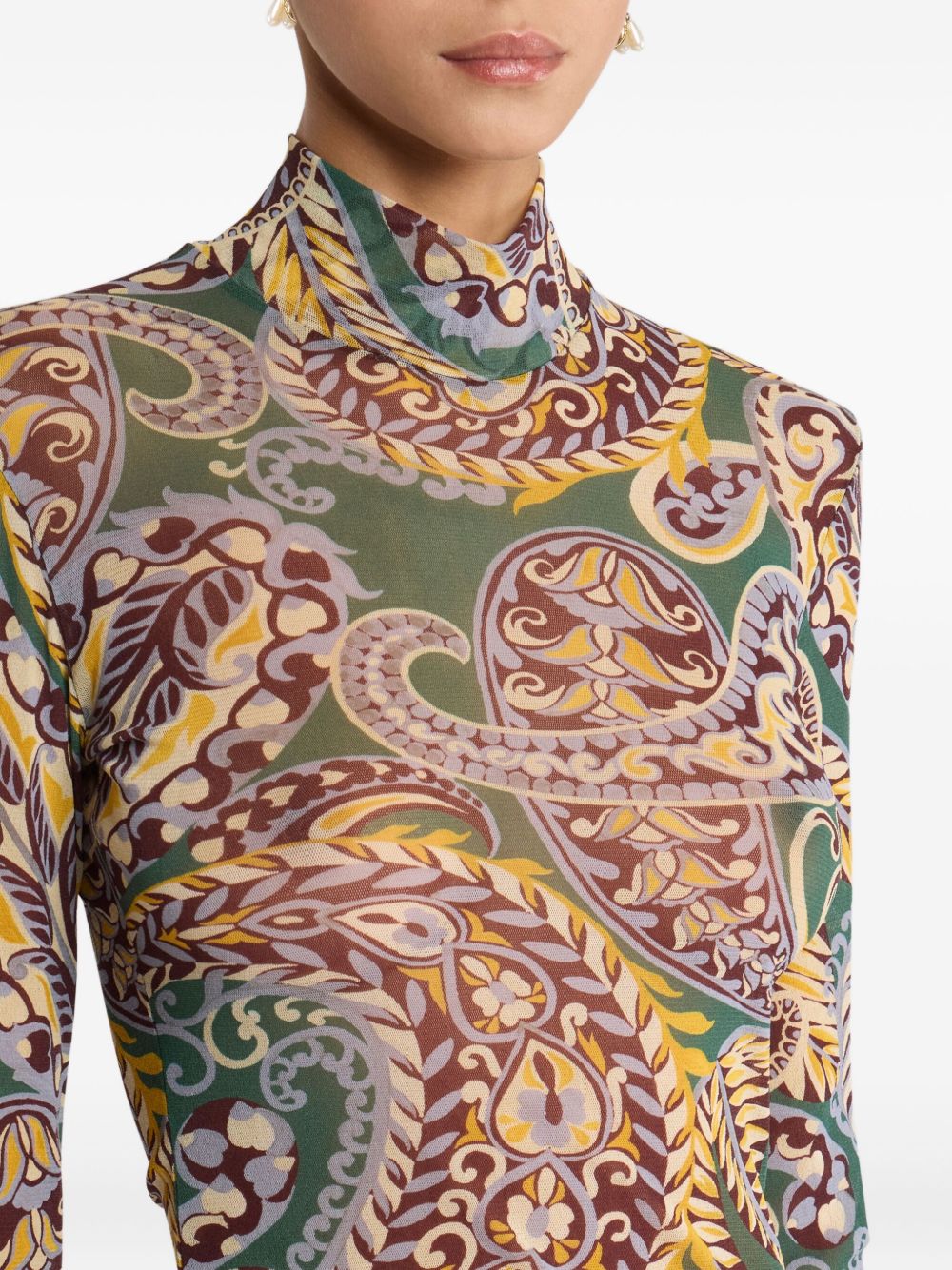 ETRO Fitted Paisley-Print Turtleneck Top