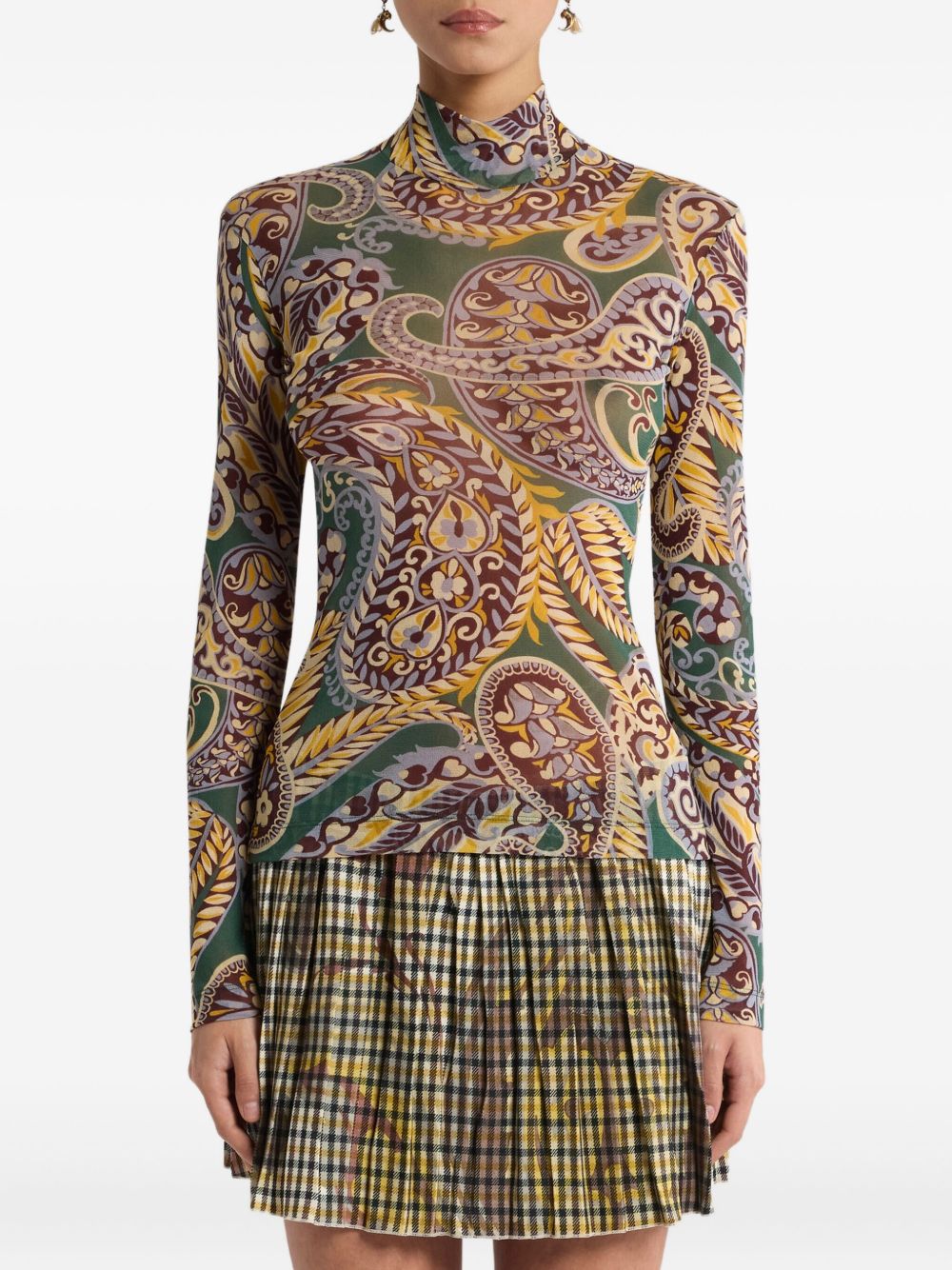 ETRO Fitted Paisley-Print Turtleneck Top