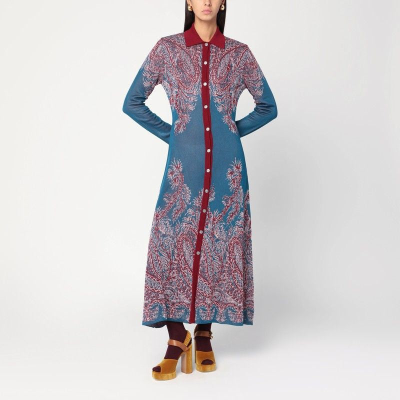 ETRO Multicolored Floral Print Long Cardigan Dress