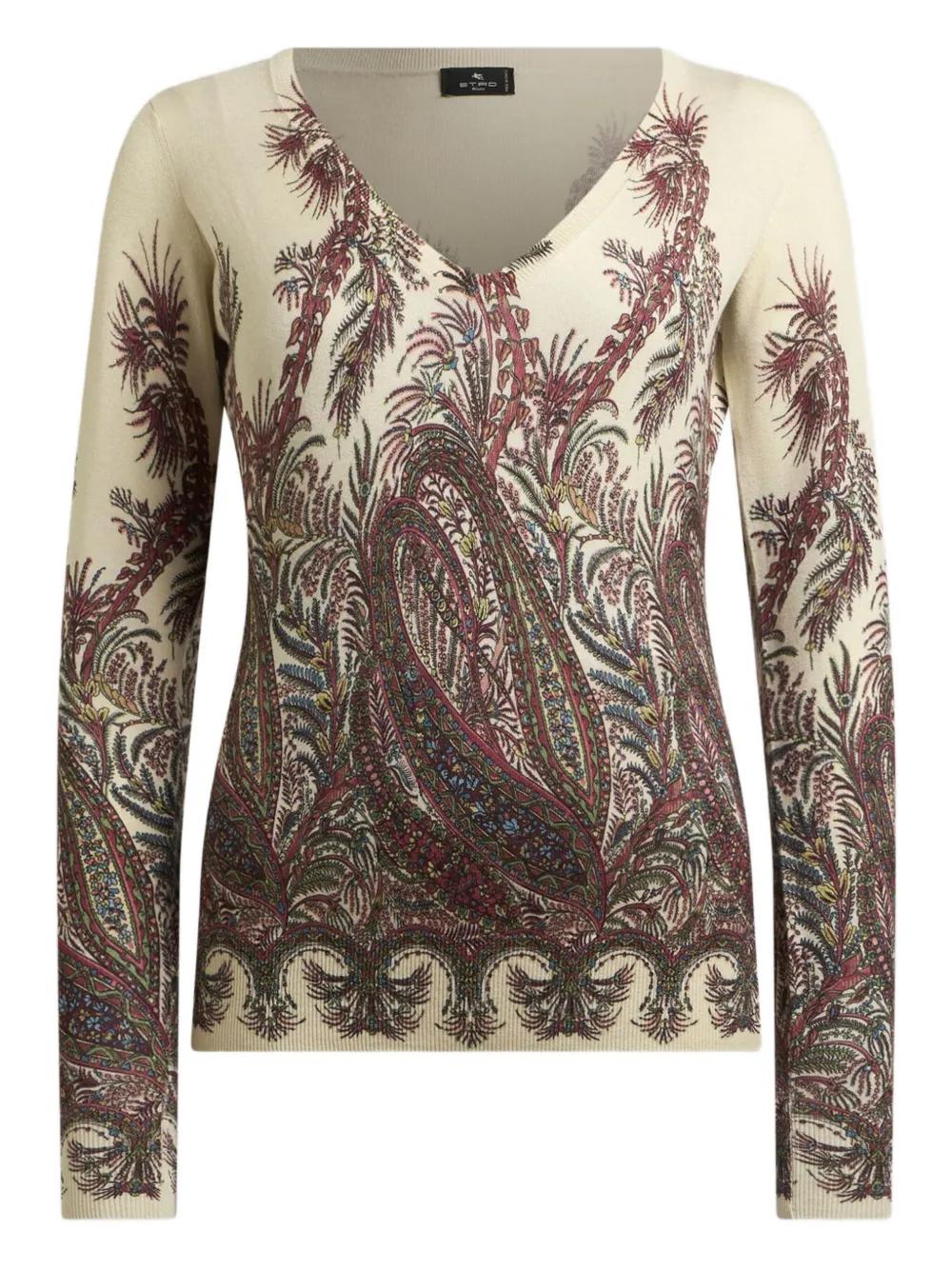 ETRO Paisley Print V Neck Sweater