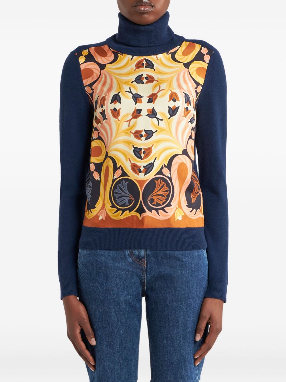 ETRO Long Neck Multi Flower Print Sweater