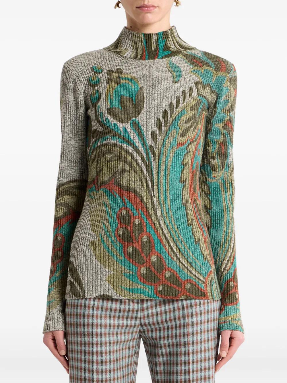 ETRO Ribbed Turtleneck Sweater with Paisley Print