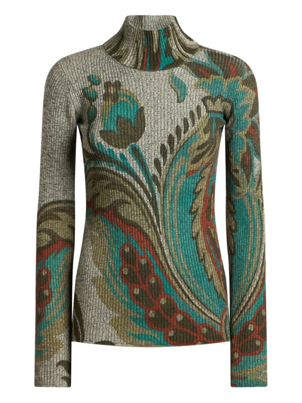 ETRO Ribbed Turtleneck Sweater with Paisley Print