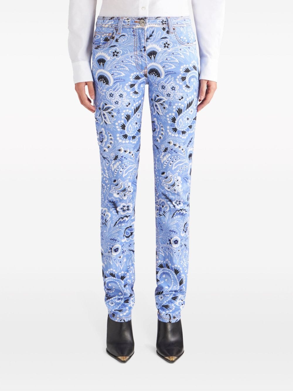 ETRO Printed Denim Bandana Pants - Mid-Rise Skinny Cut