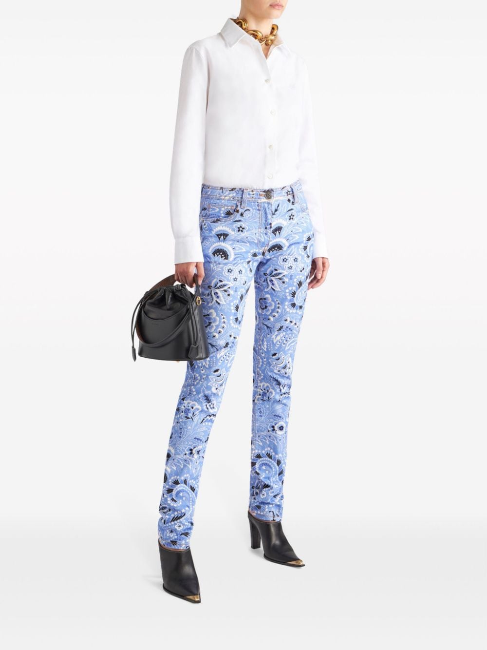 ETRO Printed Denim Bandana Pants - Mid-Rise Skinny Cut
