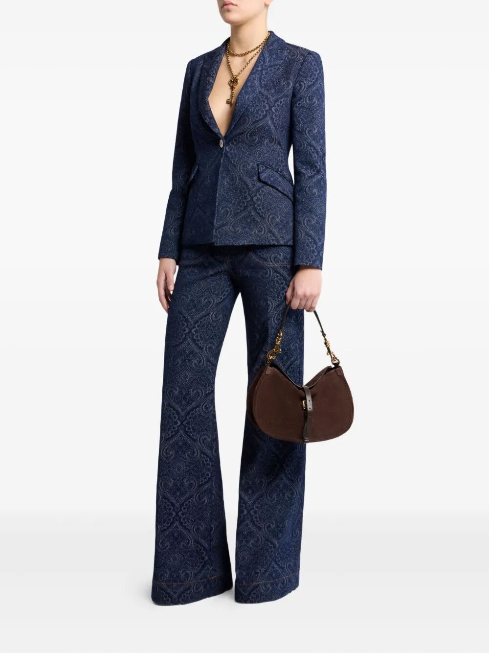 ETRO Flared Jacquard Denim Jeans with Pegasus Buttons - Regular Fit, High Waisted