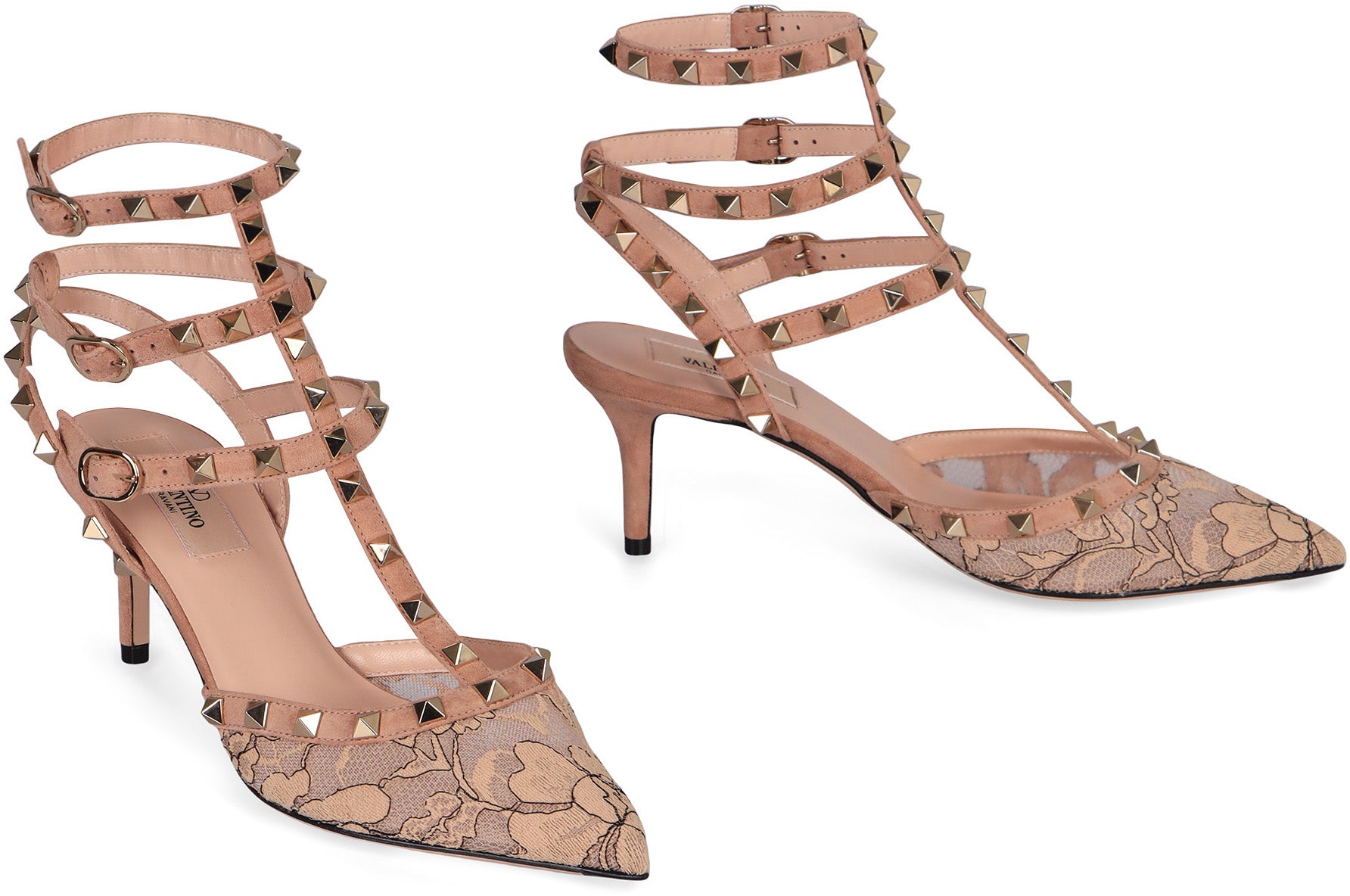 VALENTINO GARAVANI Sophisticated Suede and Lace Pumps with Adjustable Straps