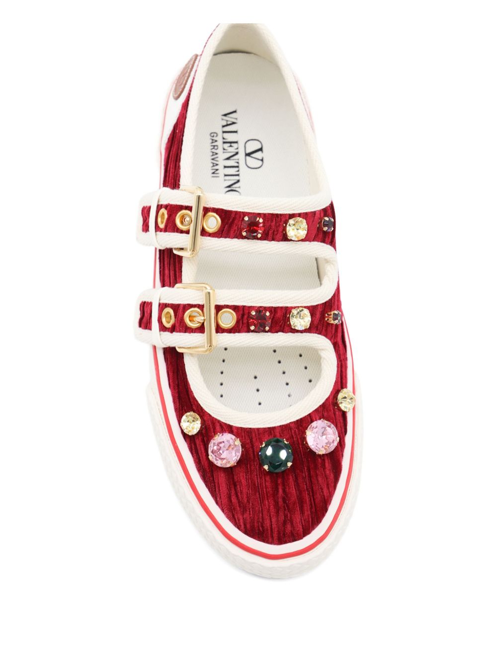 VALENTINO GARAVANI Flat Shoes with Double Buckle and Jewel Embellishments