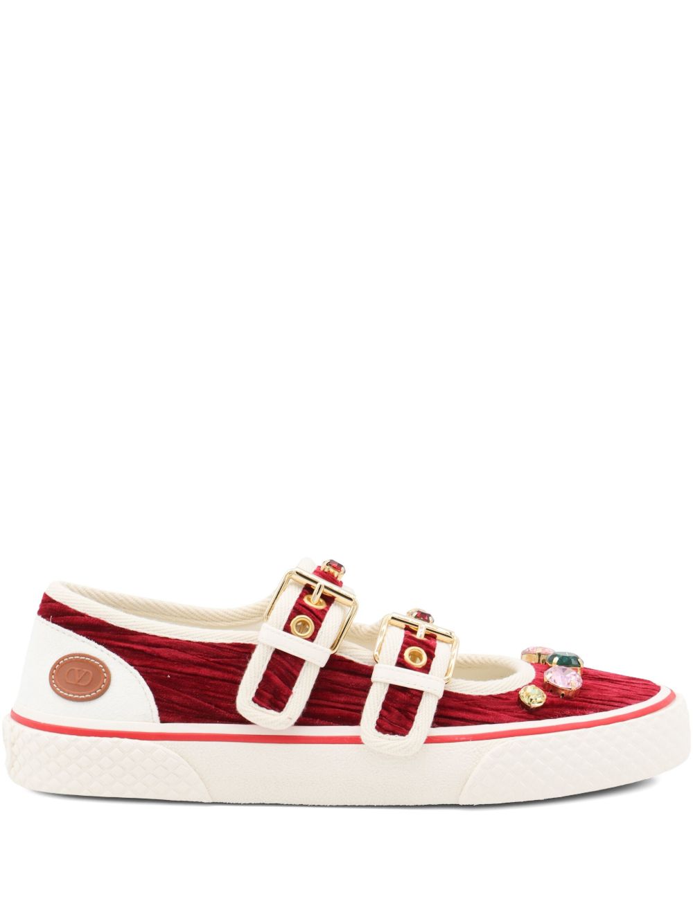 VALENTINO GARAVANI Flat Shoes with Double Buckle and Jewel Embellishments