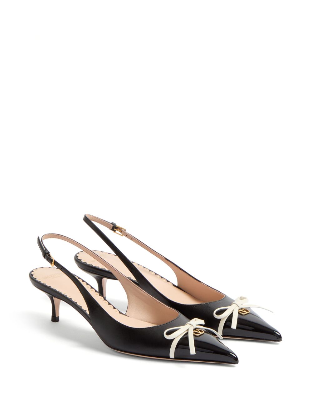 VALENTINO GARAVANI Leather Slingback Pumps with Ankle Strap and Bow Detailing