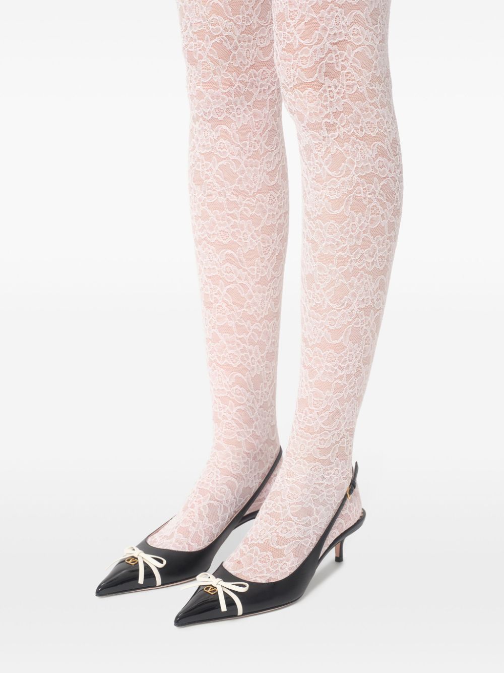 VALENTINO GARAVANI Leather Slingback Pumps with Ankle Strap and Bow Detailing