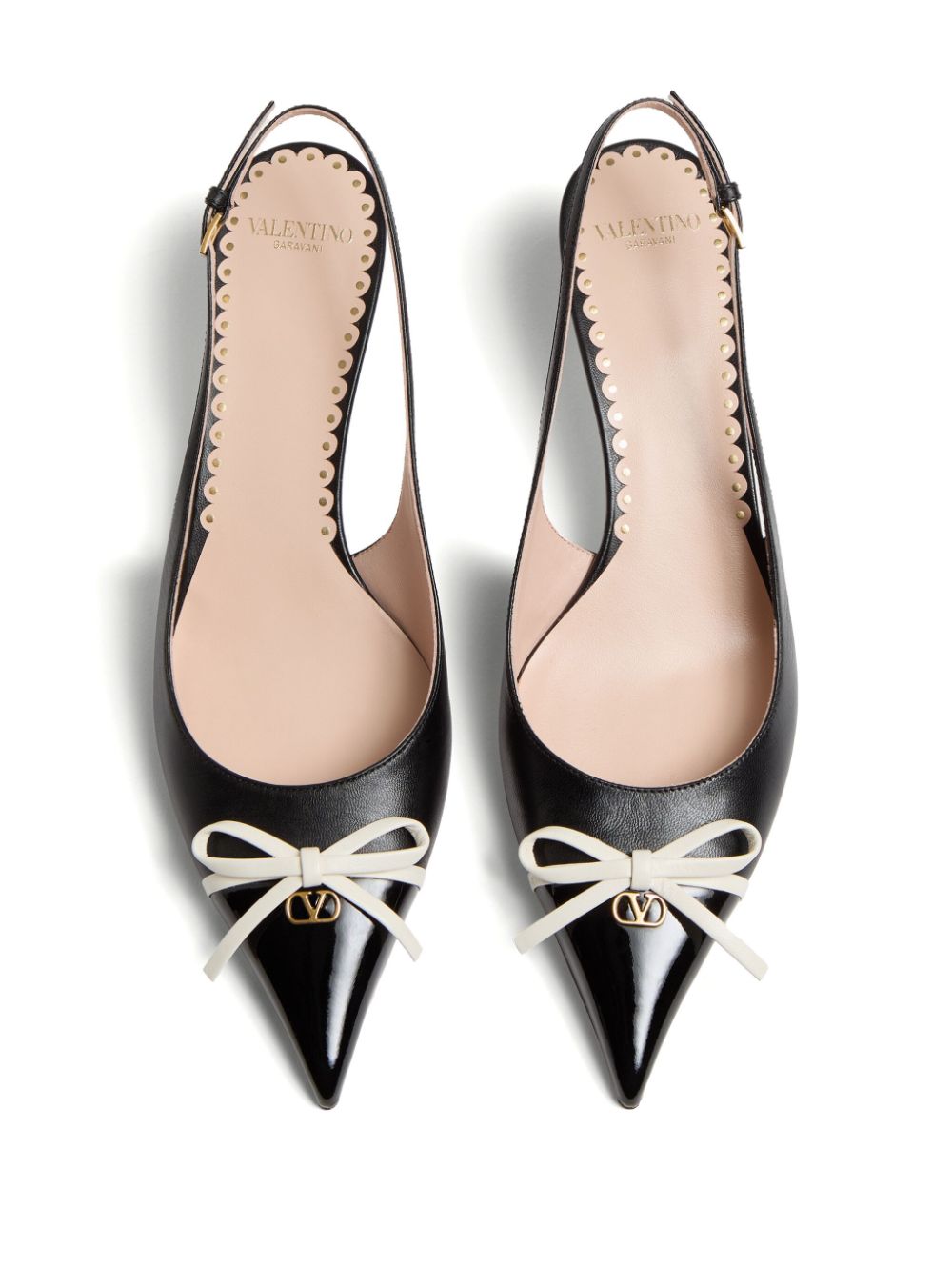 VALENTINO GARAVANI Leather Slingback Pumps with Ankle Strap and Bow Detailing