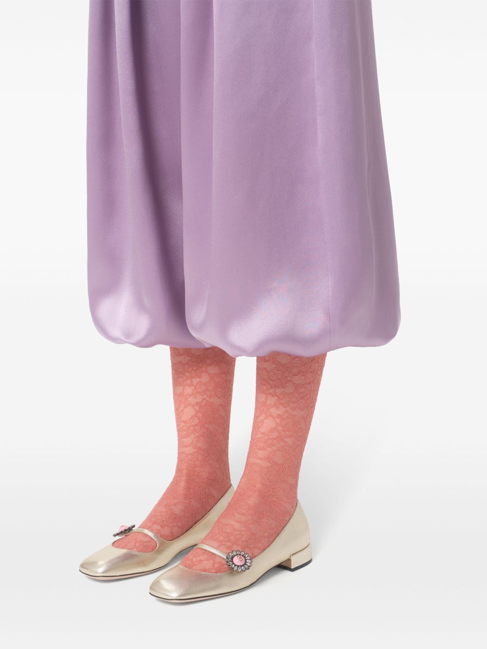 VALENTINO GARAVANI Mary-Jane Preshoes Leather Ballets with Gold-Tone Block Heel