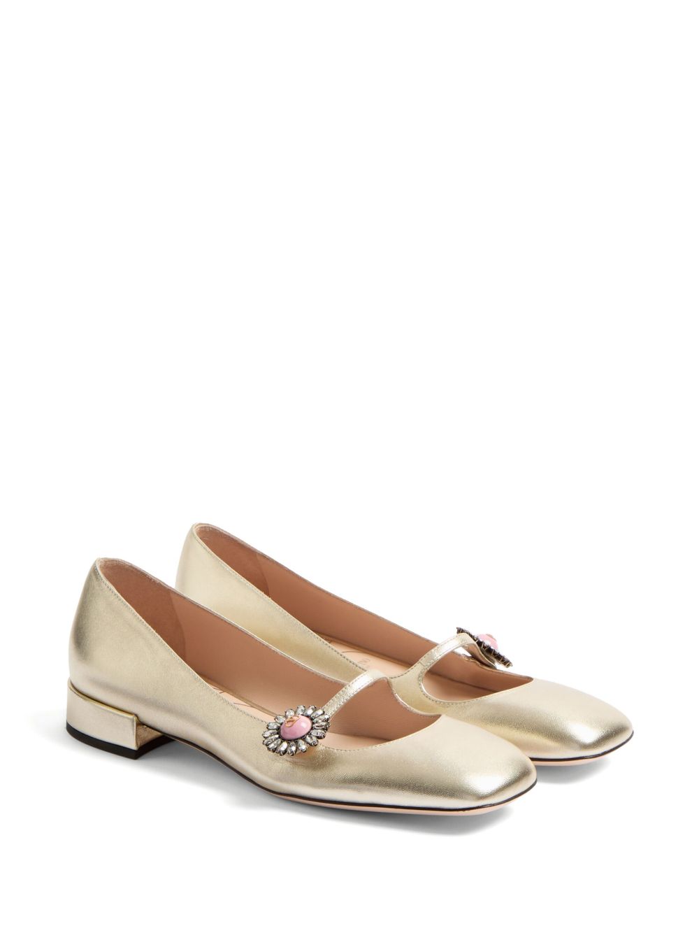 VALENTINO GARAVANI Mary-Jane Preshoes Leather Ballets with Gold-Tone Block Heel