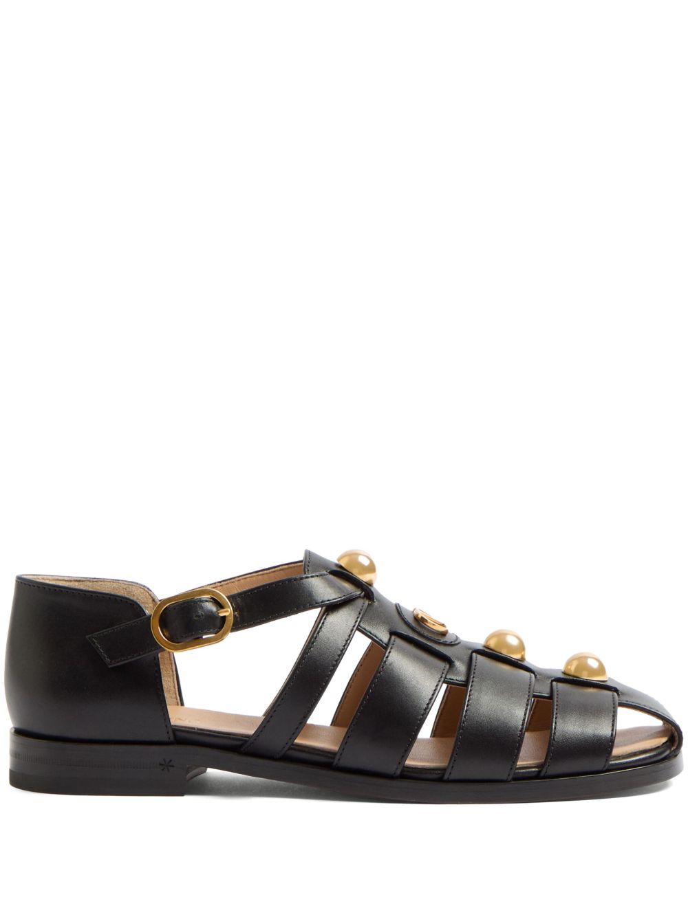 VALENTINO GARAVANI Vlogo Signature Leather Sandals with Faux-Pearl Detailing