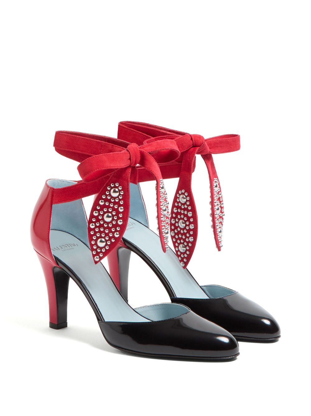 VALENTINO GARAVANI Foliage Leather Pumps with Ankle Strap and Bead Embellishment