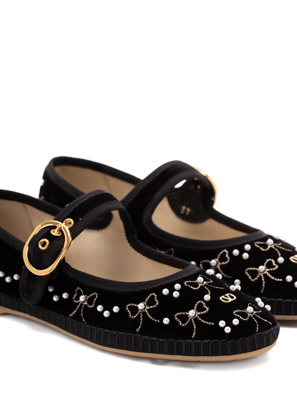 VALENTINO GARAVANI Embroidered Velvet Ballet Flats