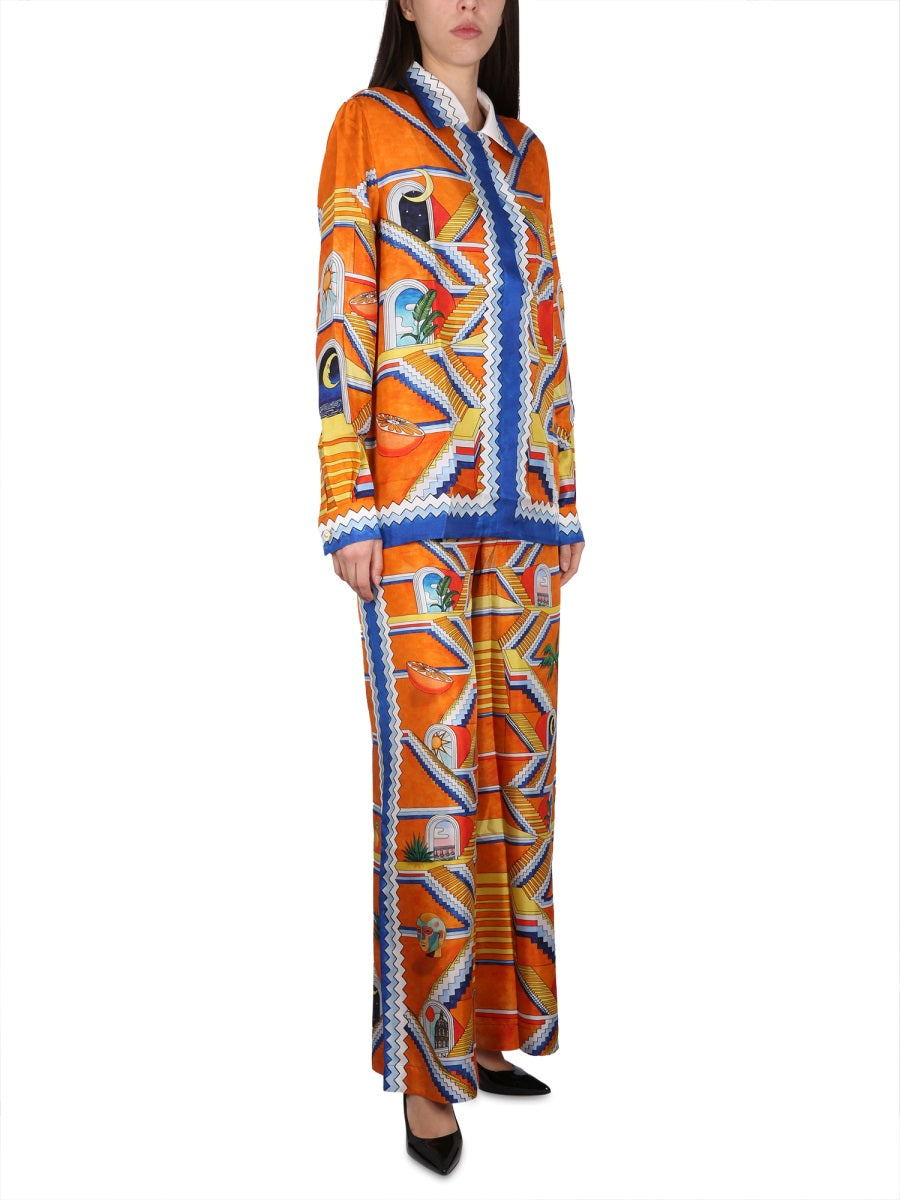 CASABLANCA Escalier Print Silk Pants with Elastic Waistband