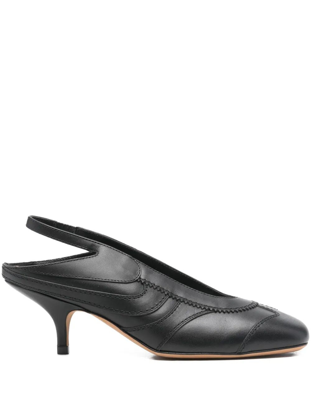 DRIES VAN NOTEN Leather Slingback Pumps with Topstitched Details - 6 cm Heel