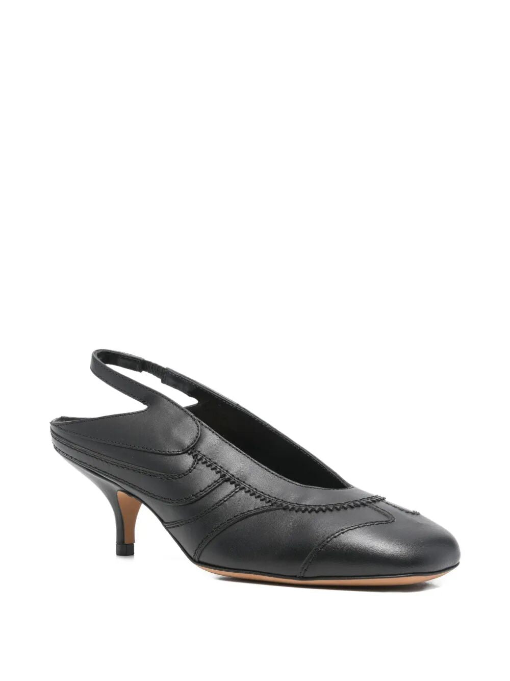 DRIES VAN NOTEN Leather Slingback Pumps with Topstitched Details - 6 cm Heel