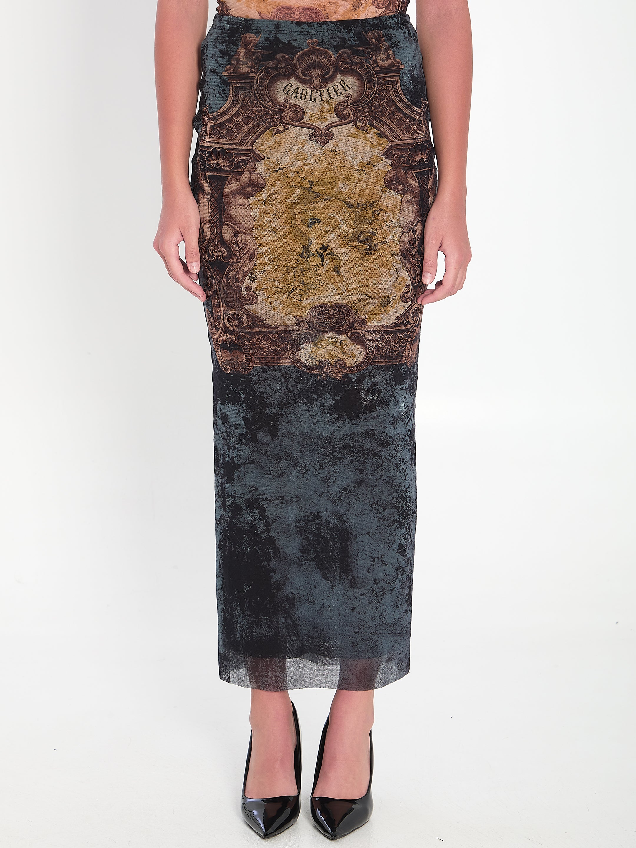 JEAN PAUL GAULTIER Medallion Print Skirt - Slim Fit Size S