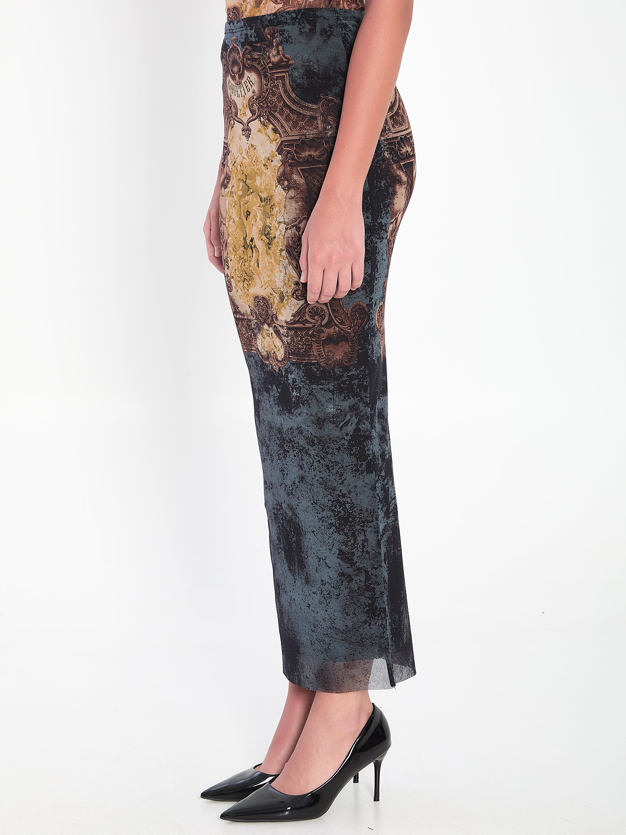 JEAN PAUL GAULTIER Medallion Print Skirt - Slim Fit Size S