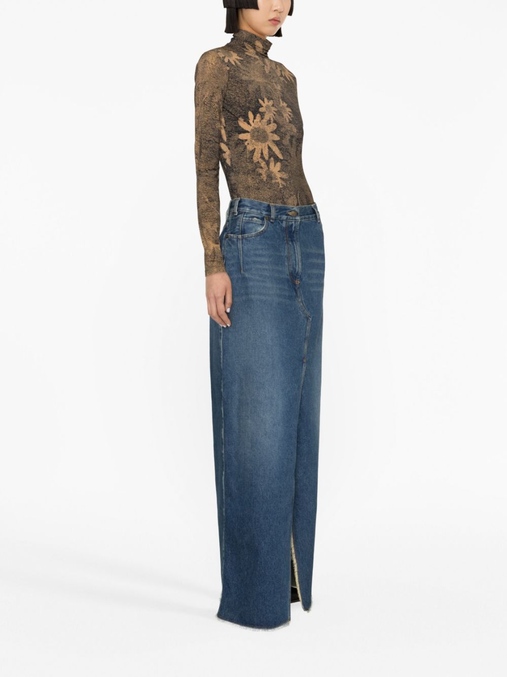 DARKPARK Mid-Rise Denim Maxi Skirt with Slit Details