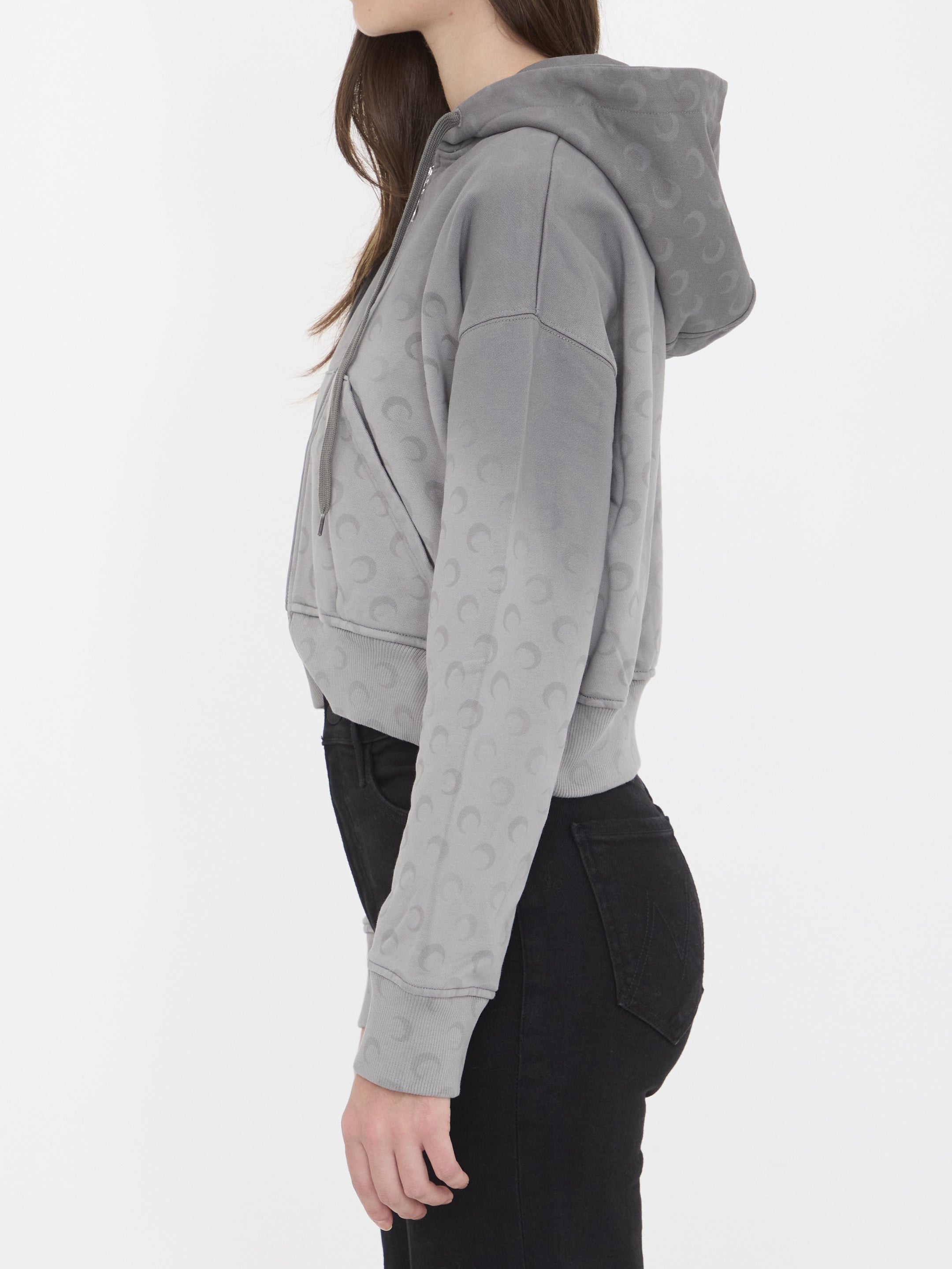 MARINE SERRE Faded Moon Fleece Cropped Hoodie - Regular Fit