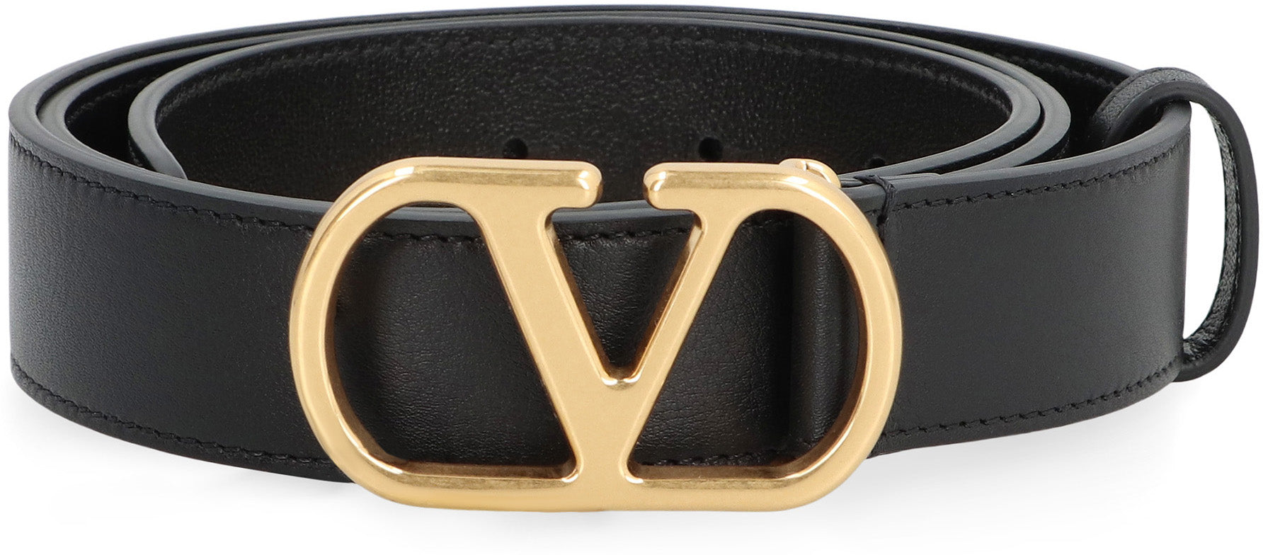 VALENTINO GARAVANI Signature Leather Belt with Gold-Tone Buckle - 3 cm Height