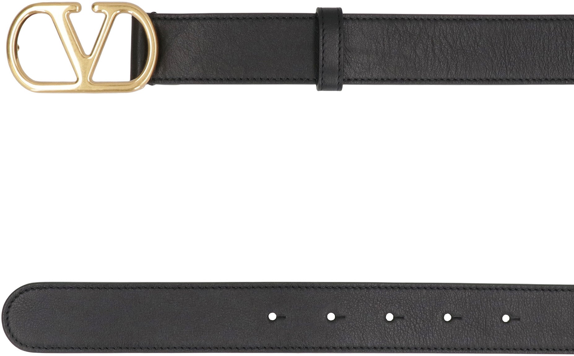 VALENTINO GARAVANI Signature Leather Belt with Gold-Tone Buckle - 3 cm Height