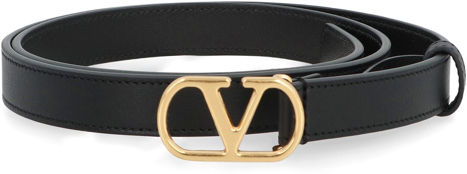 VALENTINO GARAVANI Signature Leather Belt with Gold-Tone Buckle - 2cm Width