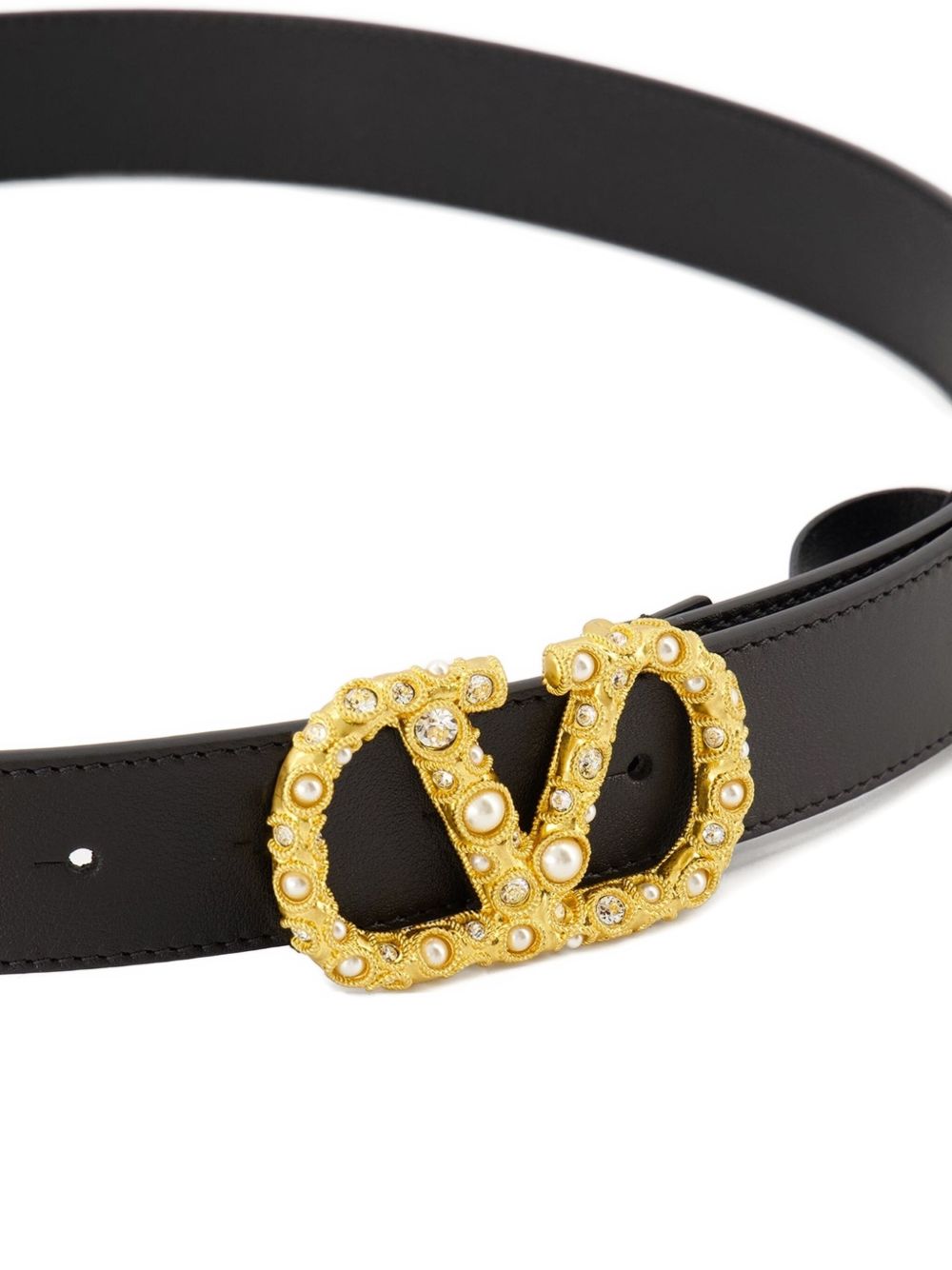 VALENTINO GARAVANI Signature Leather Belt with Vlogo Buckle and Crystal Accents