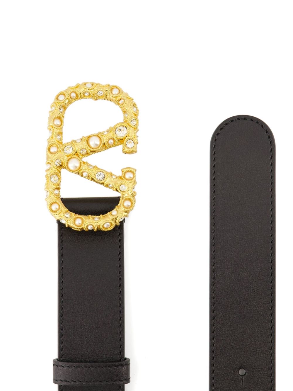 VALENTINO GARAVANI Signature Leather Belt with Vlogo Buckle and Crystal Accents