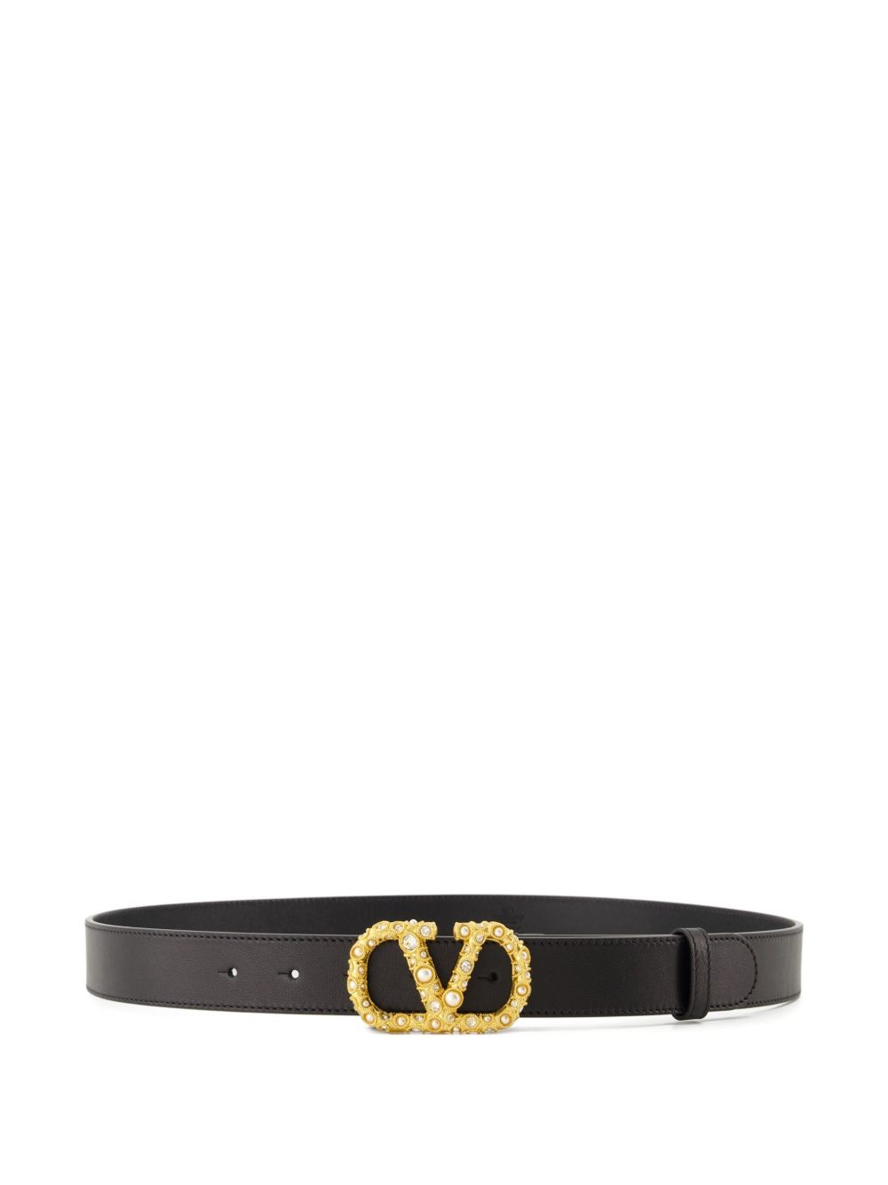 VALENTINO GARAVANI Signature Leather Belt with Vlogo Buckle and Crystal Accents