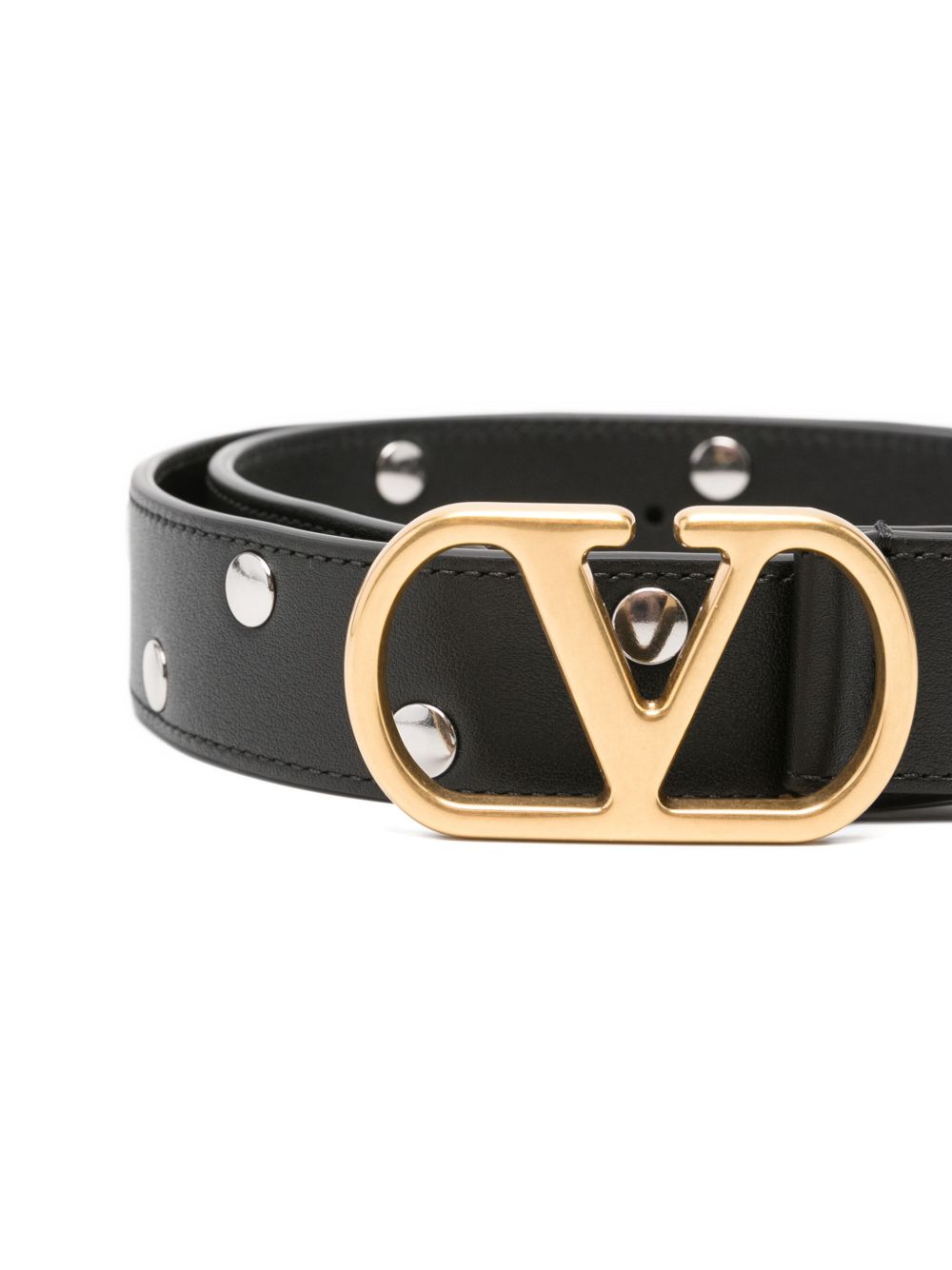 VALENTINO GARAVANI Vlogo Leather Belt with Signature Stud Embellishment - Adjustable Fit