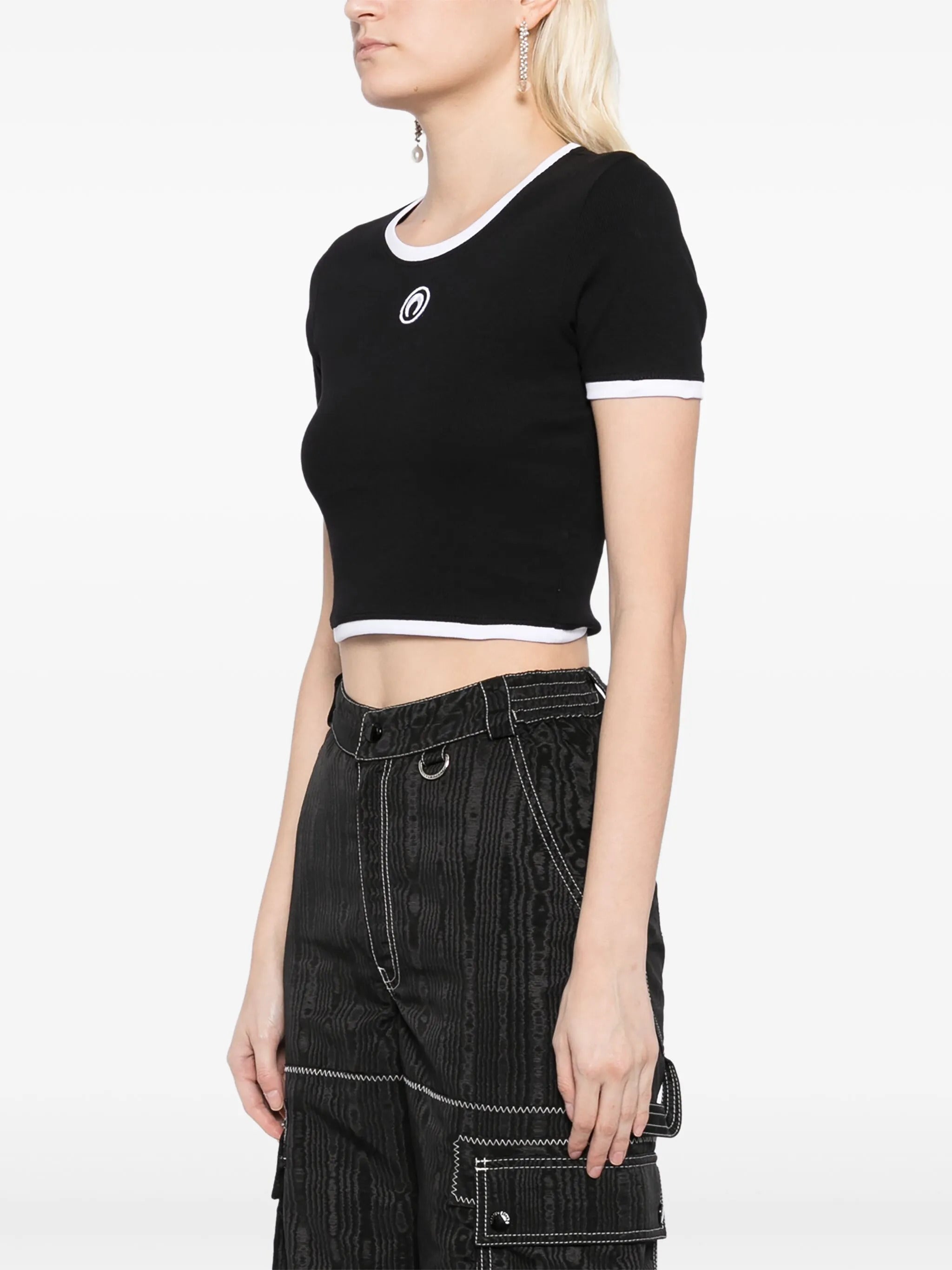 MARINE SERRE Cropped Ribbed T-Shirt with Moon Logo