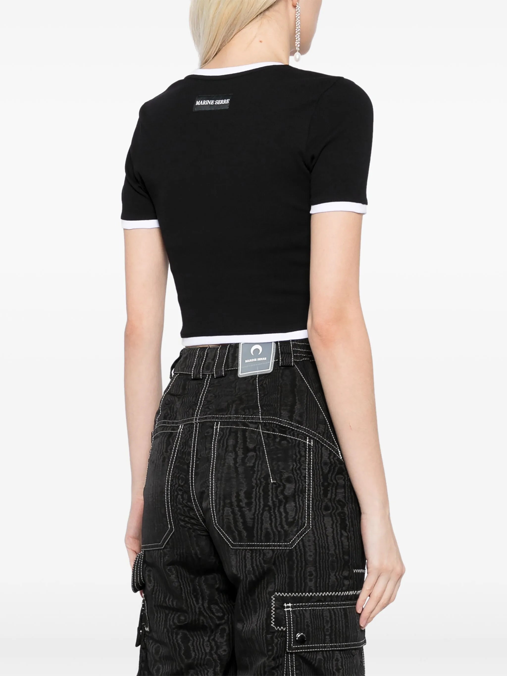 MARINE SERRE Cropped Ribbed T-Shirt with Moon Logo