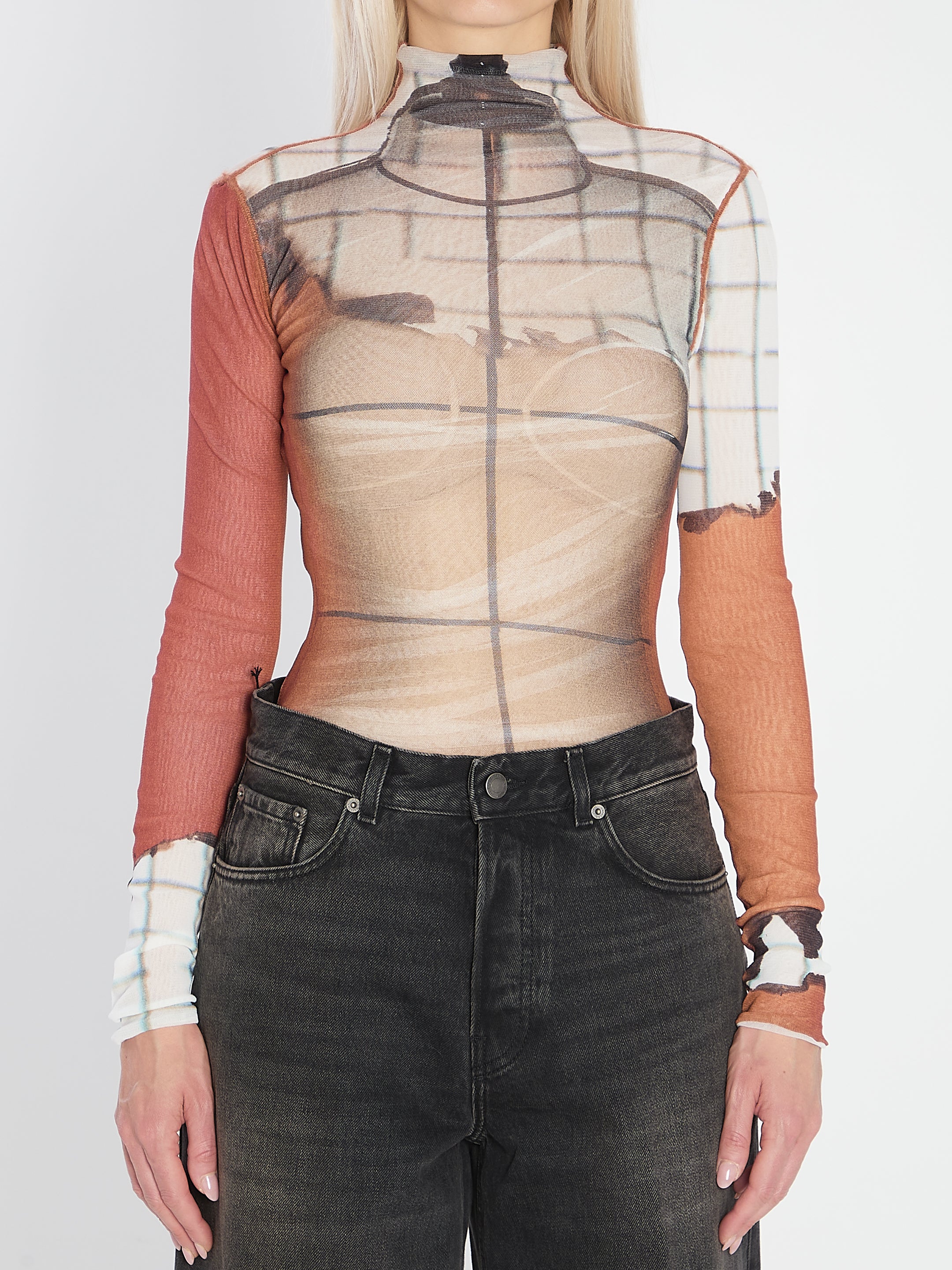 JEAN PAUL GAULTIER Fire Print Slim Fit Bodysuit - Size S