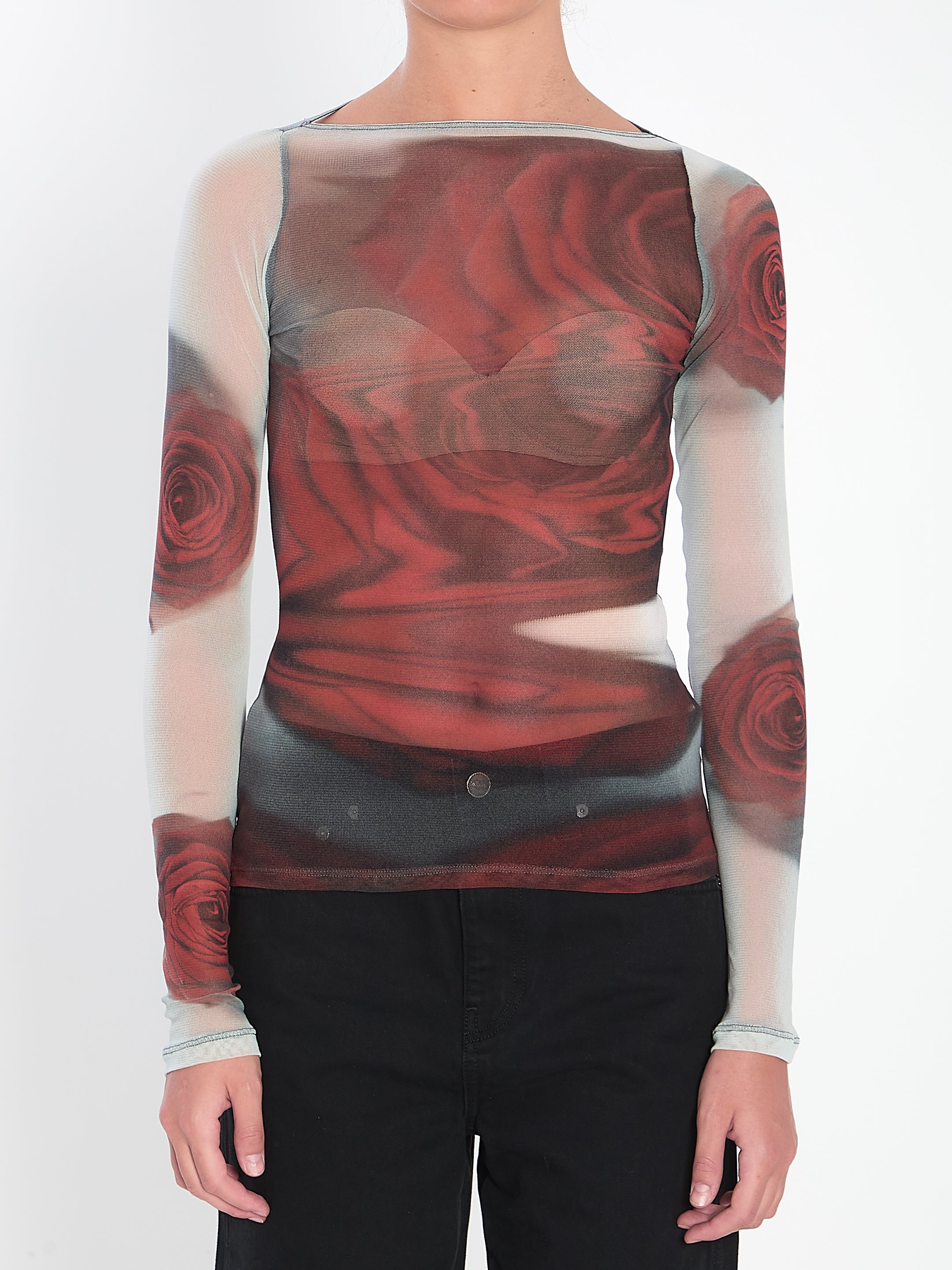 JEAN PAUL GAULTIER Blurry Roses Long Sleeve Top - Tight Fit