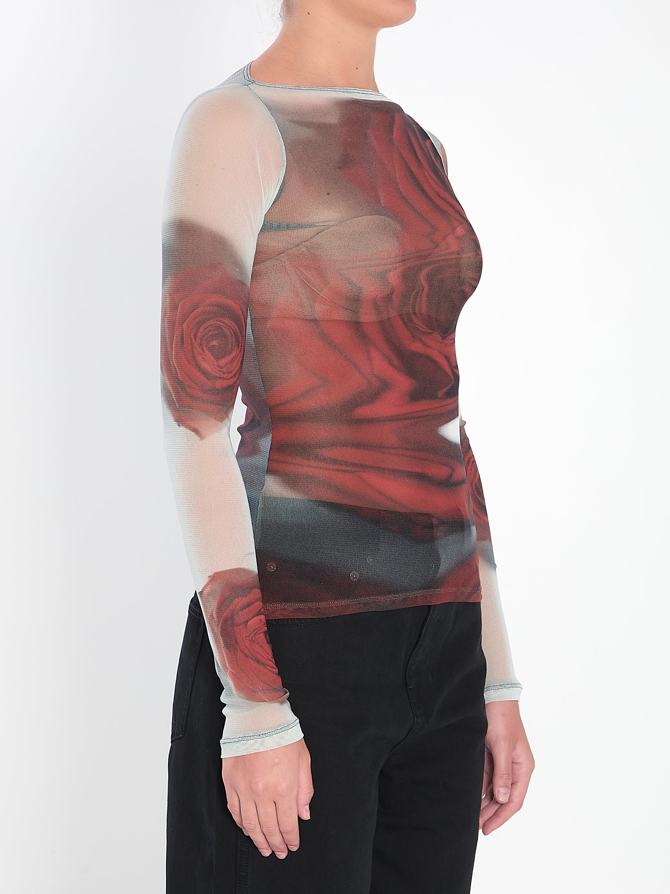 JEAN PAUL GAULTIER Blurry Roses Long Sleeve Top - Tight Fit