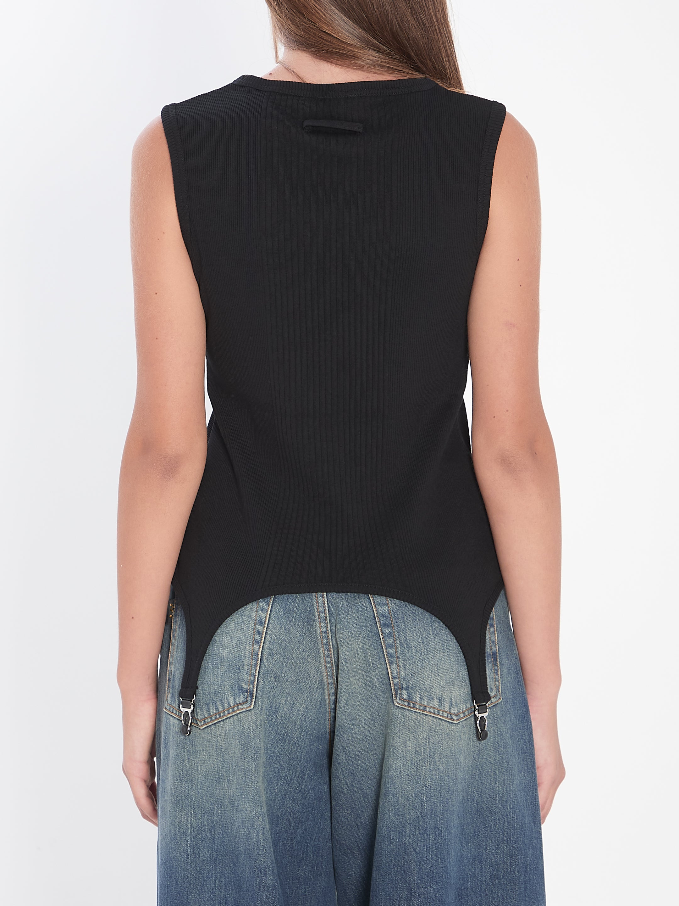 JEAN PAUL GAULTIER Slim Fit Tank Top with Lingerie Garter - Size S