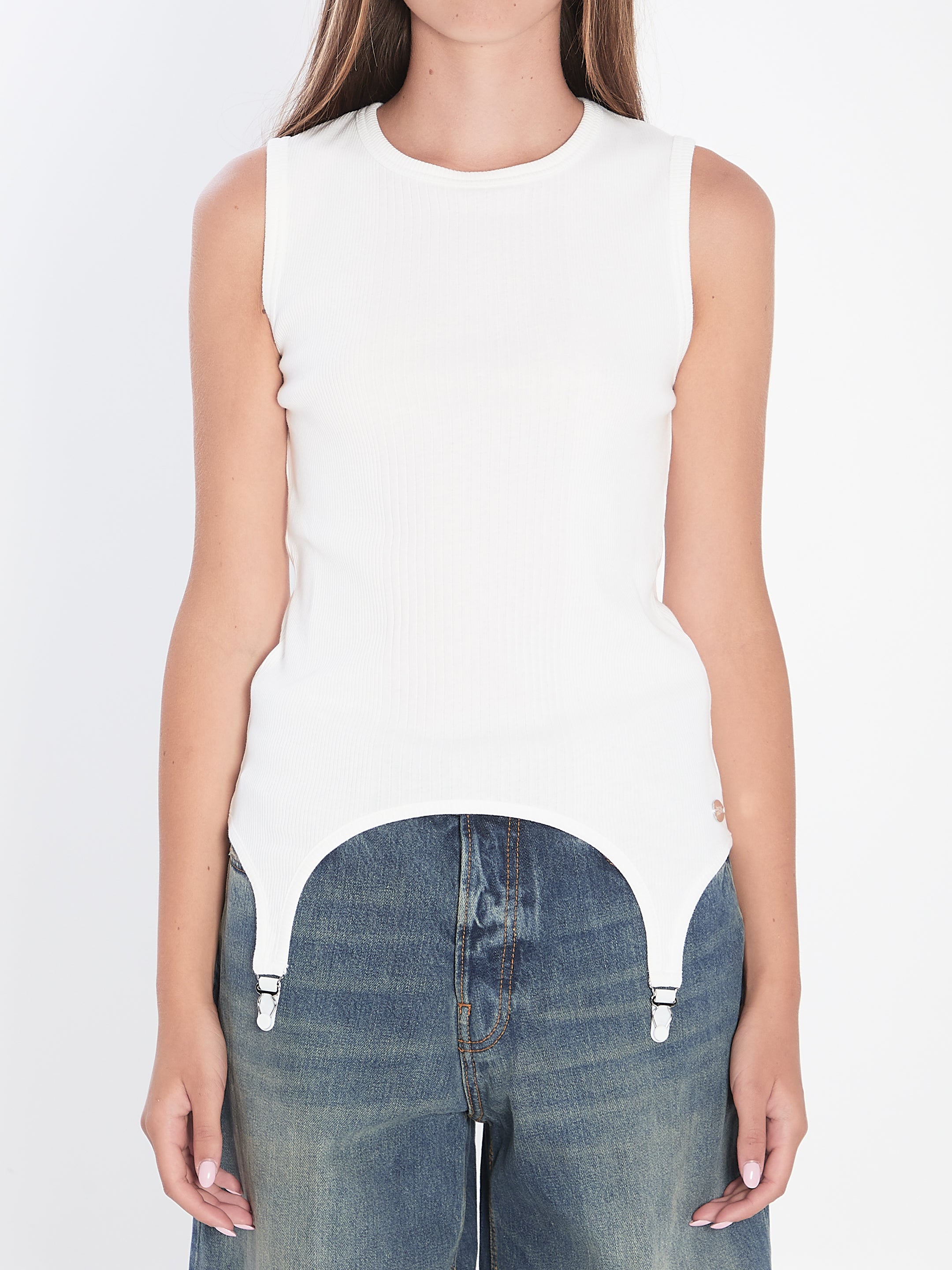 JEAN PAUL GAULTIER Slim Fit Tank Top with Lingerie Garter - Size S