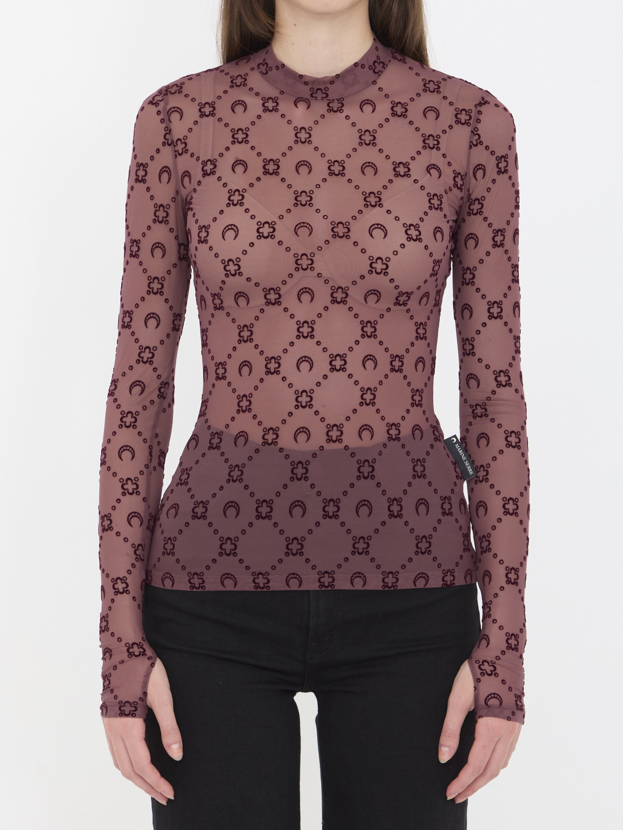 MARINE SERRE High-Neck Mesh Long Sleeve Top