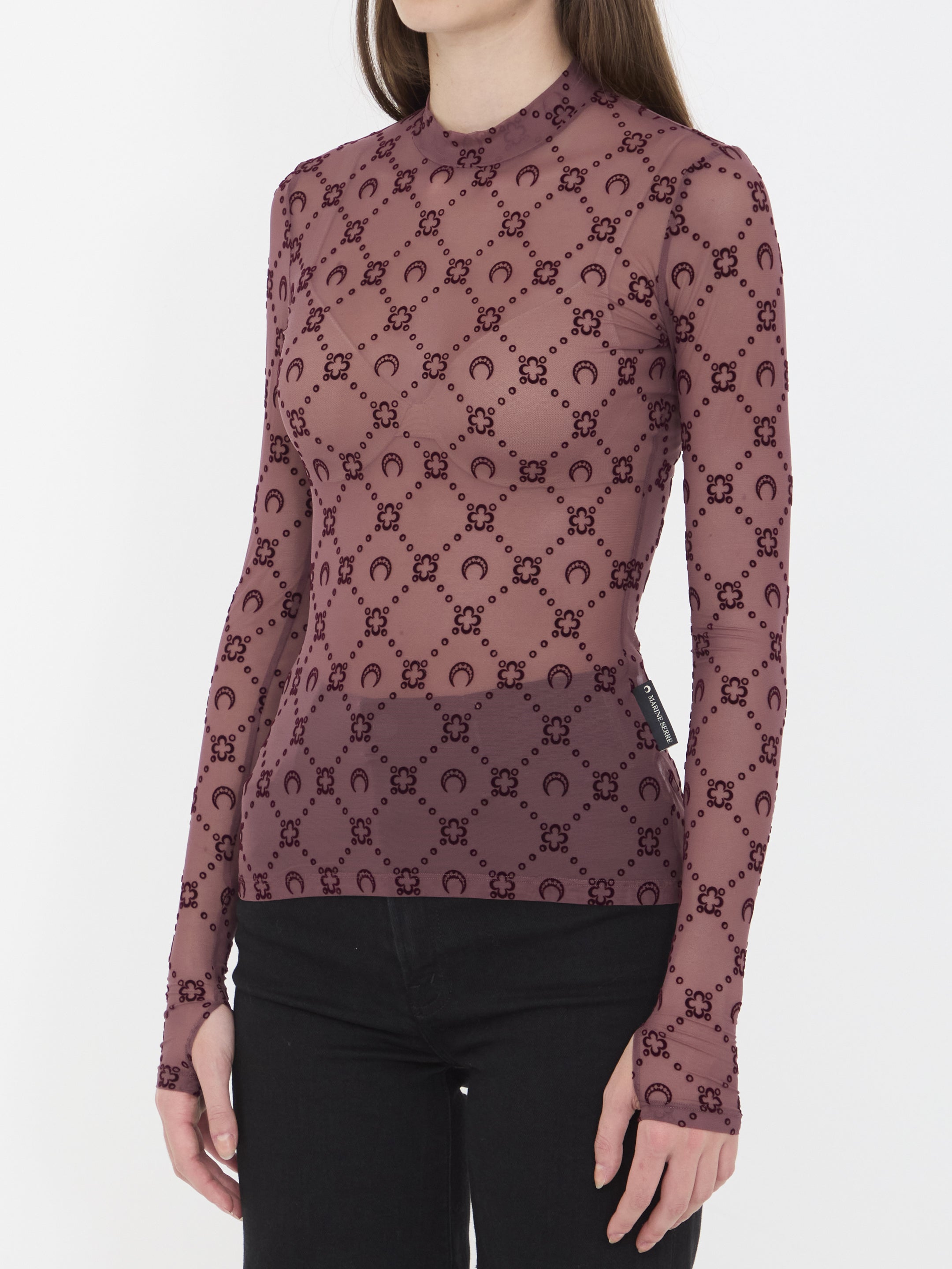 MARINE SERRE High-Neck Mesh Long Sleeve Top