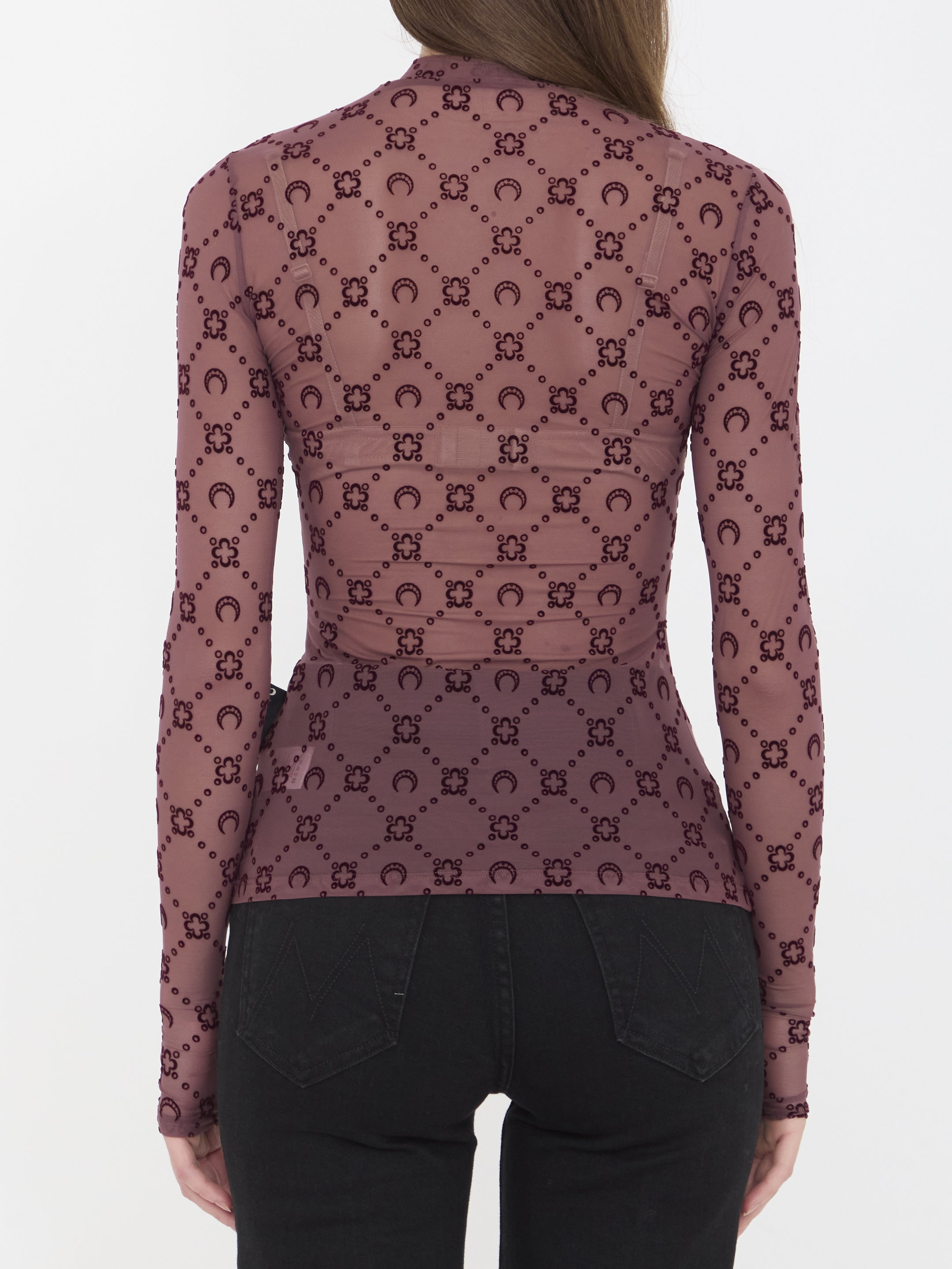 MARINE SERRE High-Neck Mesh Long Sleeve Top