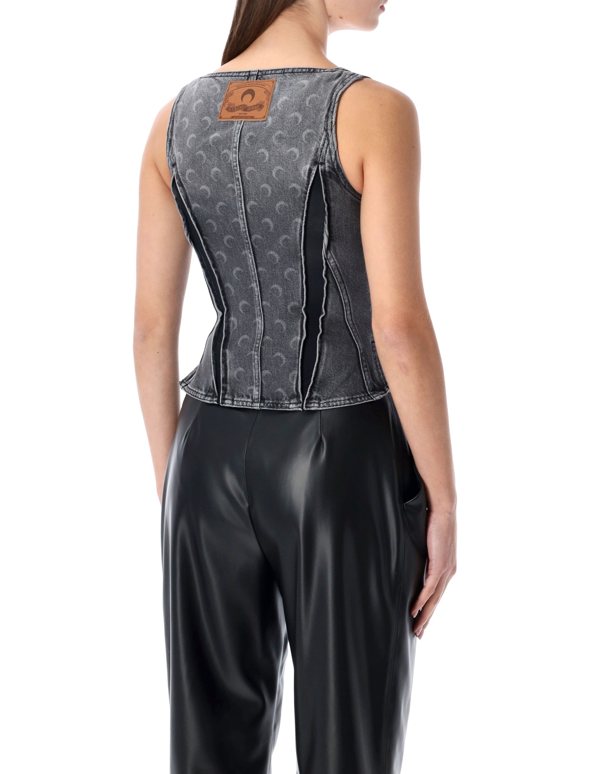 MARINE SERRE Moon Laser Washed Denim Bustier Top - Size 36