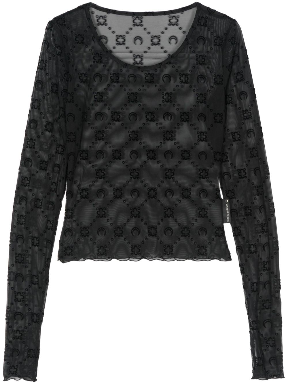 MARINE SERRE Monogram Mesh Flock Top with Extra Long Sleeves (Size S)