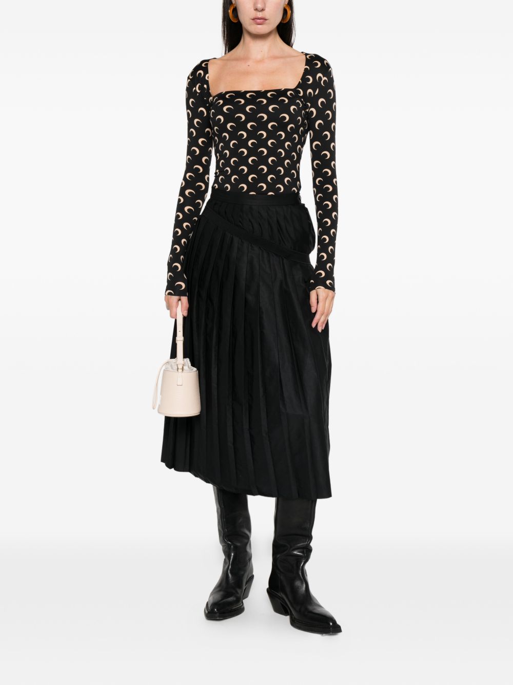 MARINE SERRE Square-Neck Long Sleeve Moon Print Top