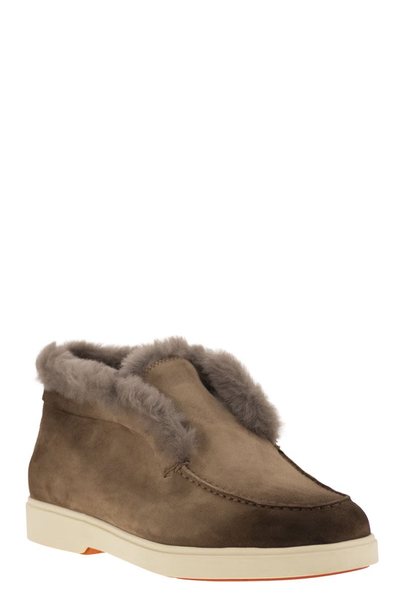 SANTONI Luxury Suede and Fur Desert Boot for Women