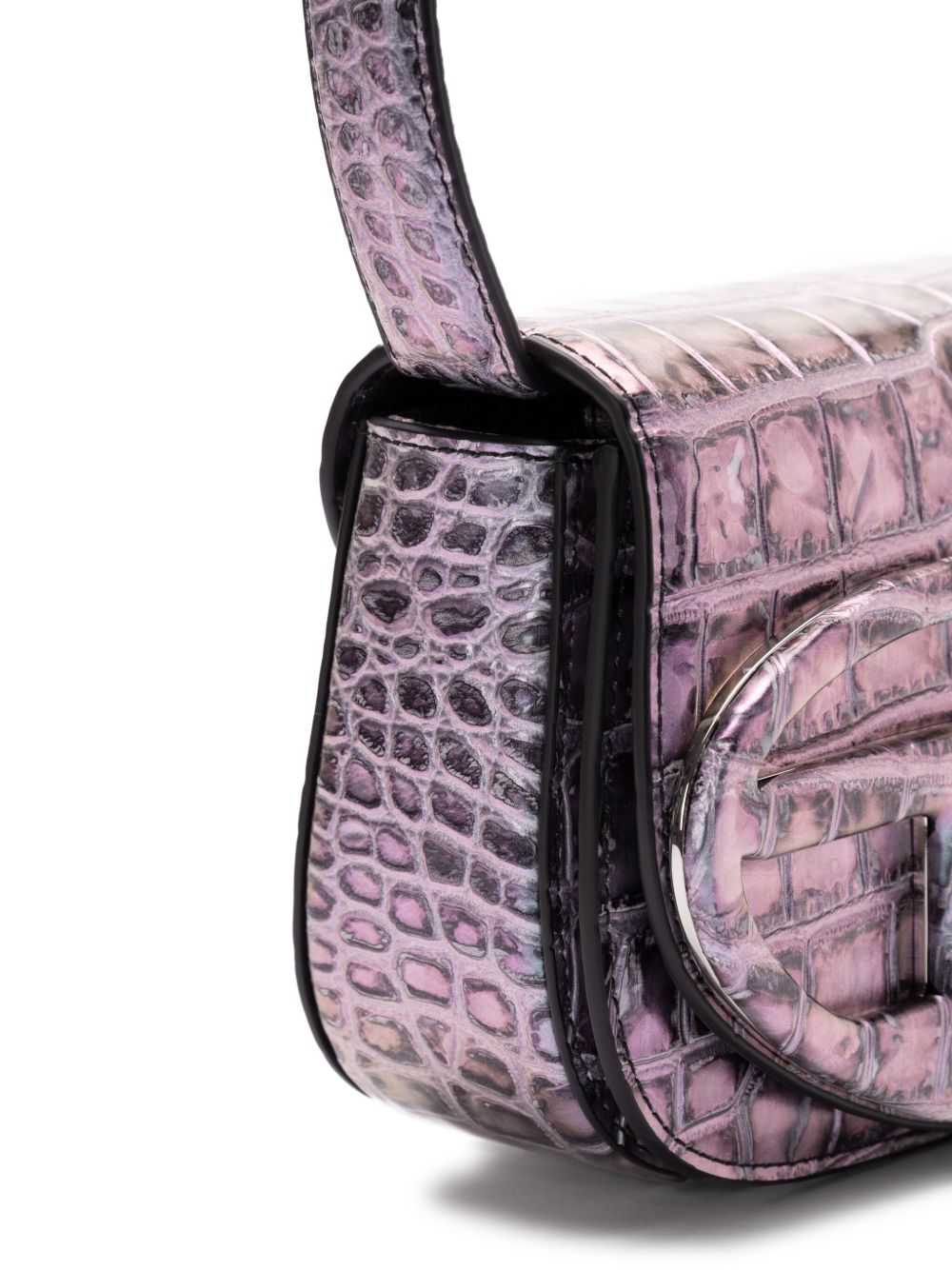 DIESEL Leather Shoulder Handbag with Foldover Top and Detachable Strap